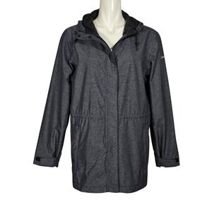 Columbia Women's Charcoal Grey Heather Hooded Cinch Waist Rain Jacket Medium
